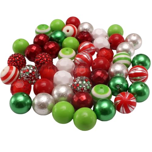 50pcs Bubble Perlen 0,8 '' Red & Green Acryl Weihnachtsperlen mit Punkten und Streifen Festliche DIY -Weihnachtsperlen für Schmuckherstellung und Weihnachtsdekoration von Lamppdcor