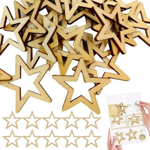 50pcs hölzerne Sterne für Handwerk, unvollendete hohle Holzstars Ornamente, DIY Small Stars Hollow for Craft Project und Weihnachtsfeier Hochzeitdekoration, Style11 von Lamppdcor