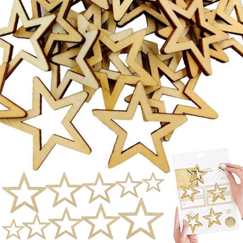 50pcs hölzerne Sterne für Handwerk, unvollendete hohle Holzsterne Ornamente, DIY Small Stars Hollow for Craft Project und Weihnachtsfeier Hochzeitdekoration, Style2 von Lamppdcor