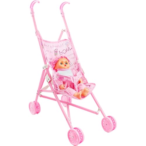 Babypuppe mit Kinderwagen Babypuppenwagen Set, Faltbare tragbare Puppenwagen mit Puppe, niedliche Möglichkeit, Babypuppe mit großen Augen und tragbaren Kleidung, Puppenwagen für Kleinkinder Mädchen von Lamppdcor