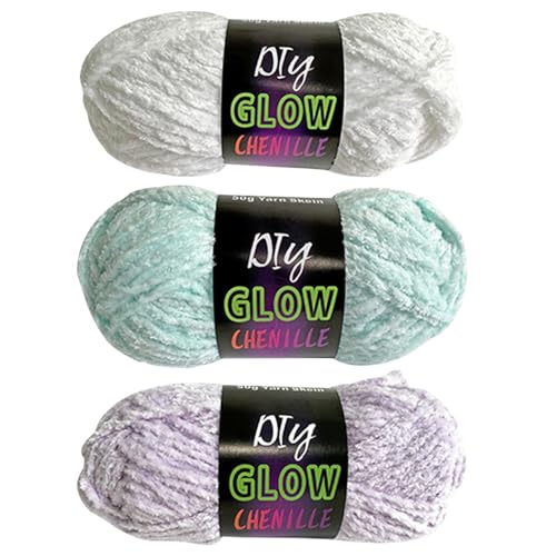 Häkelgarn 3 Rollen im dunklen Garn 50 g/Rollen leuchtend Häkelgarn 76,5 Yard Long Chenille Garn 3 Farben DIY GLOW Garn für Handwerksnähten Stricken, Häkelanfänger Anfänger von Lamppdcor