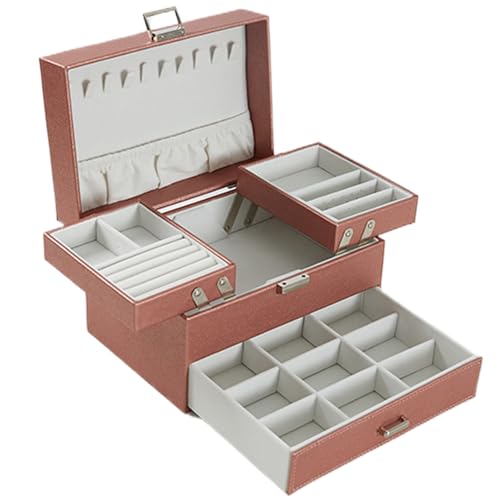 Juwelierschachtel Pu Leder -Schmuckschachtel Organizer, 8.9x6.1x5.5 große Schmuckschatulle mit Schubladen für Frauen und Mädchen, Schmuckaufbewahrung für Ringe, Ohrringe, Armbänder, Halsketten von Lamppdcor