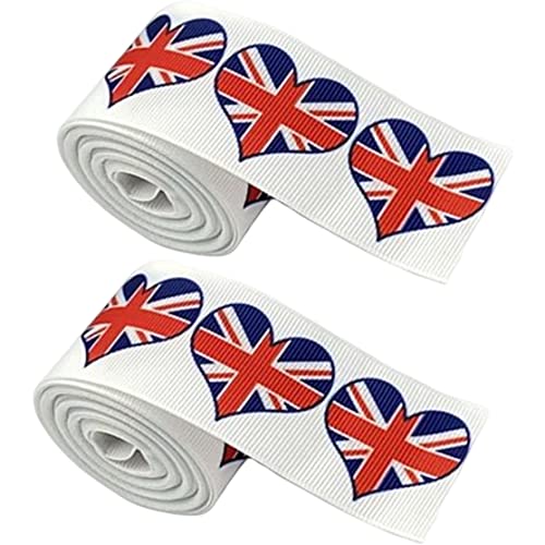 Kings Krönungsdekorationen 2pcs Union Flaggenband 6 Yard Liebesform Ribbon König Karl III von Lamppdcor