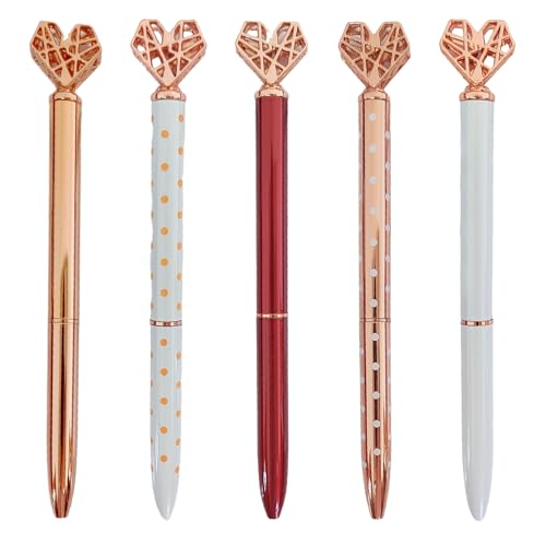 Lamppdcor 5pcs Ballpoint Pens Metal Ballpoint Stift mit Herztopper, 5 -Zoll -Kugelschreiber, glattes Schreiben tragbarer Kugelschreiber für Zuhause, Schule, Büro von Lamppdcor