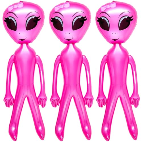 Lamppdcor Alienballons aufblasbare Alien 3pcs 49x15in süßes Blowing Alien Girl mit Bowknot auf Kopf PVC Leckfestes Außerirdischer Dekor für außerirdische Party, Halloween Dekorationen von Lamppdcor