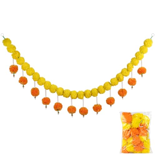 Lamppdcor Diwali -Dekorationen Ringelblume Garland 53 '' Diwali Dekorationen mit 30 Bällen lebendige hängende Diwali -Dekor -Ringelblume Garland für Festivalfeierlichkeiten von Lamppdcor