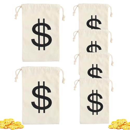 Lamppdcor Geldbeutel für Party 6PCS 6,7 x 9,9 Zoll Dollar Schild Request Money Drawess tragbarer Leinwand Geldbag für Halloween Party Gold Bullion von Lamppdcor