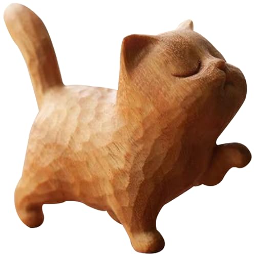 Lamppdcor Katzenfiguren Holzkatze Ornamente 2 x1,2 Zoll Holz Geschnitzte Katzenfiguren kleine süße Katzenstatue -Schreibtisch Ornament für Home Office von Lamppdcor