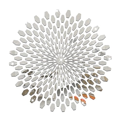 Lamppdcor Sonnenblumenspiegel Wandaufkleber Acryl 3D Sonnenblumen Wandkunst Dekor Selbstklebende DIY Acryl Wandspiegelabziehbilder für Wohnkultur Silber, Wandspiegel dekorativ von Lamppdcor