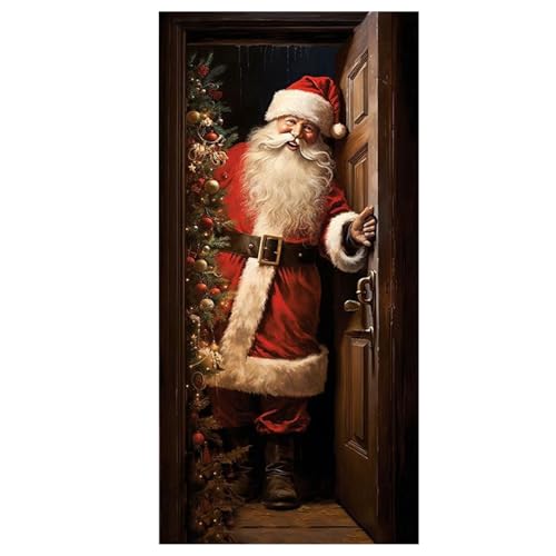 Lamppdcor Weihnachtstür Dekorationen 3x6.5ft Weihnachten Weihnachtsmann -Dekor, Polyester hängende Weihnachtsbanner, Weihnachts -Santa -Hintergrund Banner für Heimattür Holiday Weihnachtsdekoration von Lamppdcor