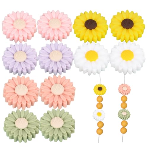 Silikonperlenschmuck Perlen 12pcs süße Mini Lose DIY Silikonperle Glatte flexible Perlen für Schmuck, die farbenfrohe Stricknadelstopper machen, Daisy von Lamppdcor