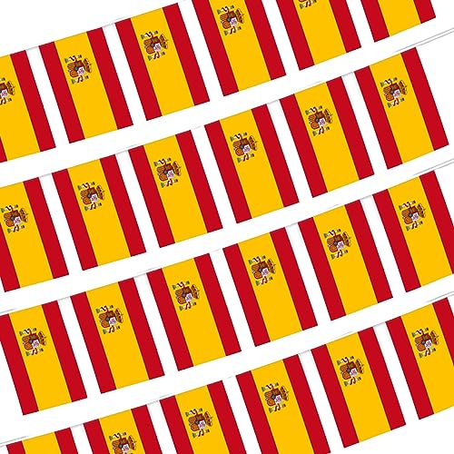 Spanische Flagge 33 Fuß Spanienflagge mit 38 Flaggen quadratische spanische Dekorationen UV Fade Resistant Bunting Flags Doppelgenähte Zeltflagge für Sportveranstaltungen, Partys, Parade von Lamppdcor