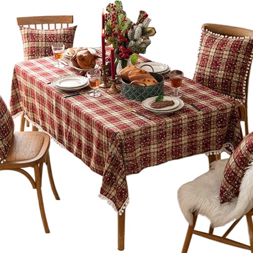 Weihnachten Tischdecke mit Quasten 55x79in Plaid Tischdecke mit Schneeflocken rechteckig Polyester Weihnachtstischtuch für Zuhause, Hotel, Restaurant von Lamppdcor