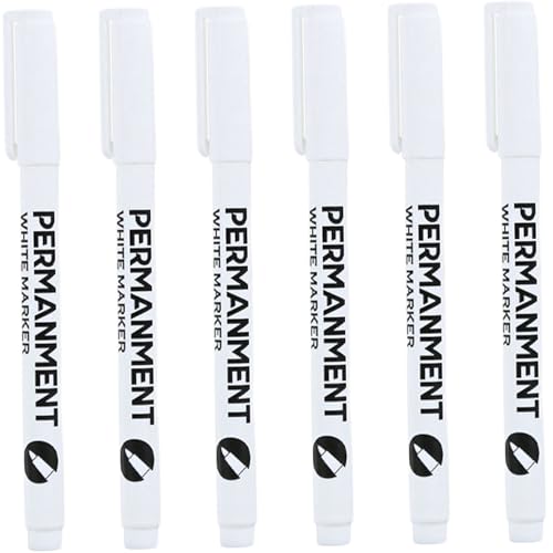 Weißer Lackmarker 6PCS Ölbasis weißer Farbstift 1 mm Schnellrocknen Stift wasserdicht dauerhafte Marker für Holz, Metall, Stoff, Kunststoff und Glas von Lamppdcor