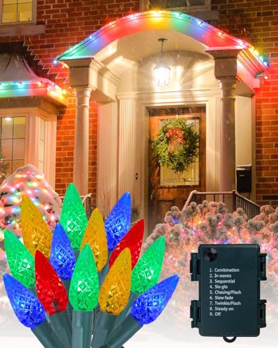 Lamptobe LED Bunt Lichterkette, Vintage 5M 50 Erdbeeren LED Weihnachtsbaum Lichterkette, Grünes Kabel, Wasserdicht 8 Modi Weihnachtsbeleuchtung für Party Fest Halloween Weihnachten Dekorieren von Lamptobe