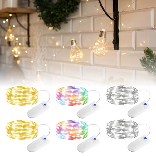 Lamptobe LED Lichterkette Batterie, Mini Lichterkette mit Batterie Lichterkette Draht 2M, LED Beleuchtung Batteriebetrieben Deko Klein 20LEDs für Weihnachten Halloween Flasche Hochzeit Party (6 Stück) von Lamptobe