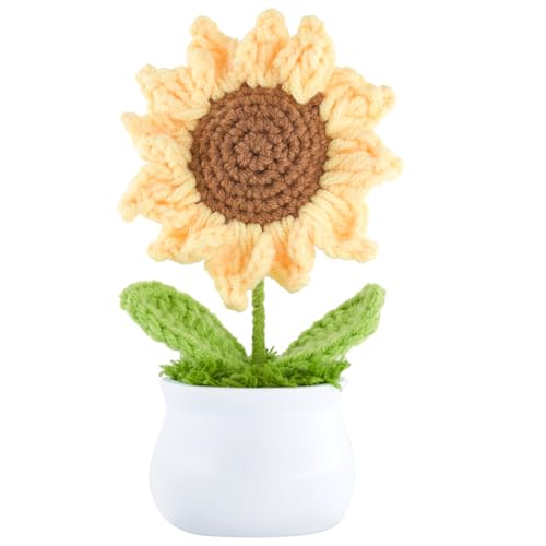 Lamris Sonnenblumen-Dekor, Mini-Häkelblumen, künstliche Blumen, gelb, für Tisch, Schreibtisch, Zuhause, Büro, Dekoration von Lamris