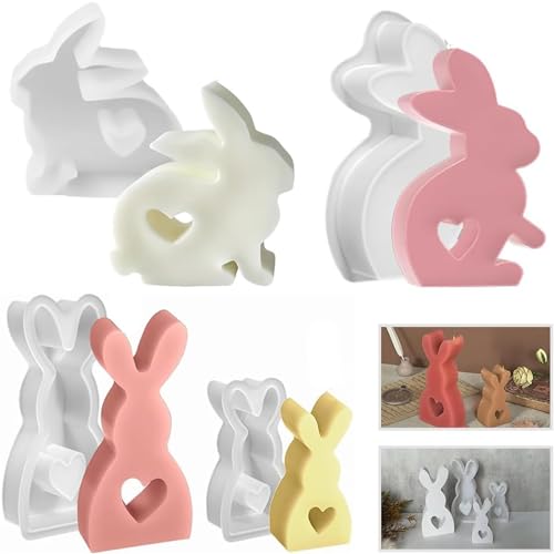 Silicone Mould Easter Bunny,Pack of 3 Silikonform Osterhase, Kaninchen Gießform Ostern, 3D Kreative Silikonform für Kerzenherstellung,Silicone Rabbit Casting Moulds for Gips,Sojawachs Kerzen,Handwerk von Lamvpiny