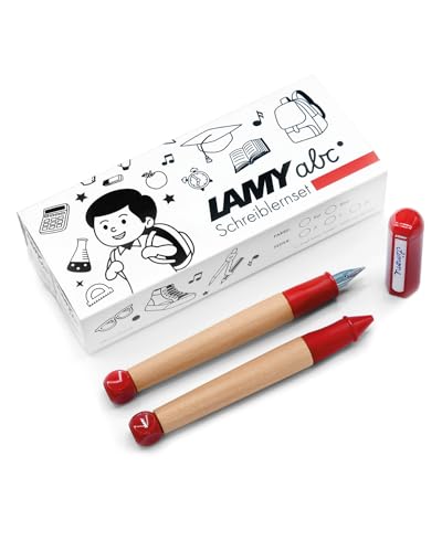 Lamy abc Schreiblernset rot inkl. Geschenkverpackung aus 1x kindgerechtem Schreiblernfüller mit Anfänger Feder und 1x Bleistift, rutschfestes Griffstück, Kappe und Würfel aus Kunststoff von Lamy