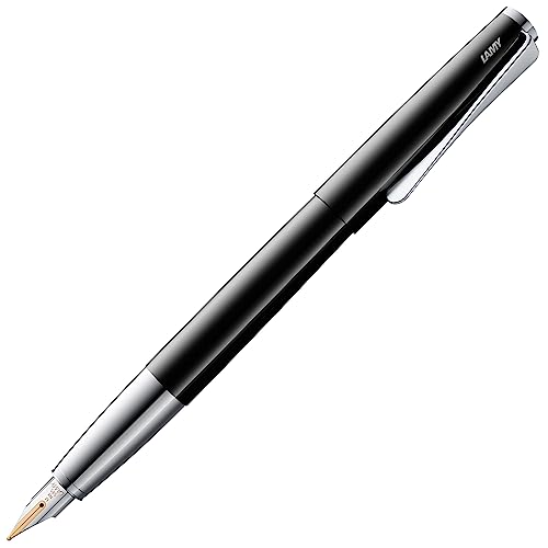 Lamy studio pianoblack Füller – universeller Füllfederhalter in elegantem Gehäuse aus Ganzmetall – 14 kt. Goldfeder, partiell platiniert & in Strichbreite B – inkl. Tintenpatrone T 10 blau von Lamy