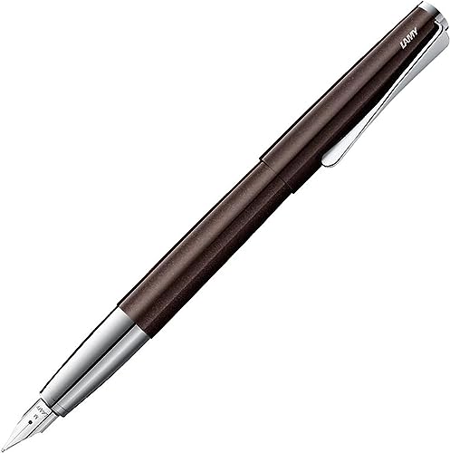 LAMY studio dark brown Füller – universeller Füllfederhalter in elegantem Gehäuse aus Ganzmetall – 14 kt. Goldfeder, partiell platiniert & in Strichbreite EF – inkl. Tintenpatrone LAMY T 10 blau von Lamy