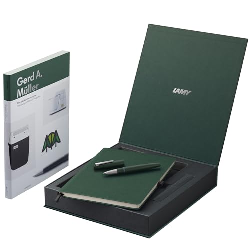 Lamy 2000 pine Füller Set mit Notizbuch DIN B5, 160 Seiten – Füllfederhalter im strichmattiertem Gehäuse aus Edelstahl & Polycarbonat – 14 kt. Goldfeder, partiell platiniert & in Strichbreite F von Lamy