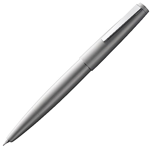 Lamy 2000 silver Füller – edler Füllfederhalter im samtmatt polierten Gehäuse aus Edelstahl – 14 kt. Goldfeder, partiell platiniert & in Strichbreite B von Lamy