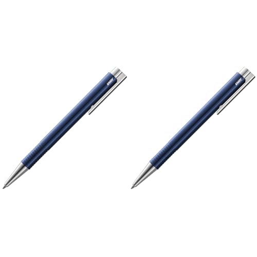 Lamy logo M+ Kugelschreiber 204 aus bruchfestem Kunststoff in der Farbe blau mit verchromter Spitze und Drücker, inkl. Großraummine M 16 Strichbreite M in blau (Packung mit 2) von Lamy