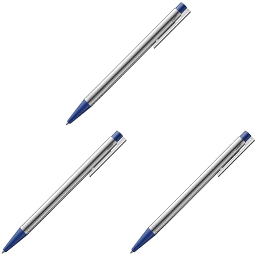 Lamy logo matt blue Kugelschreiber - zeitloser Kuli in einem eleganten & robusten Gehäuse aus Edelstahl – inkl. Großraummine M 16 in Strichbreite M in blau (Packung mit 3) von Lamy