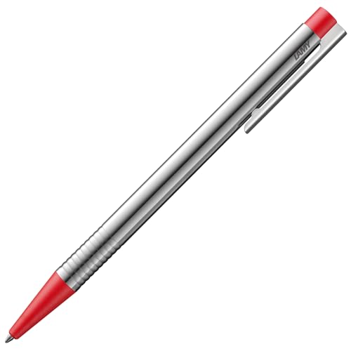 Lamy logo matt red Kugelschreiber - zeitloser Kuli in einem eleganten & robusten Gehäuse aus Edelstahl – inkl. Großraummine M 16 in Strichbreite M in blau von Lamy