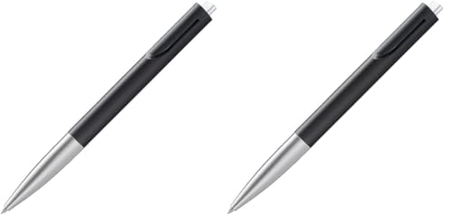 Lamy noto schlichter Kugelschreiber 283 aus Kunststoff in der Farbe schwarz-silber mit dreieckigem Korpus und Druckmechanik, inkl. Großraummine M 16 Strichbreite M in schwarz (Packung mit 2) von Lamy