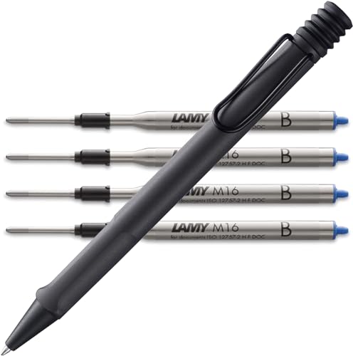 Lamy safari Kugelschreiber - mit ergonomischem Griff aus robustem ASA-Kunststoff - inkl. Großraummine M 16 in Strichbreite M in schwarz und 4 in blau B Bundle (M, umbra) von Lamy