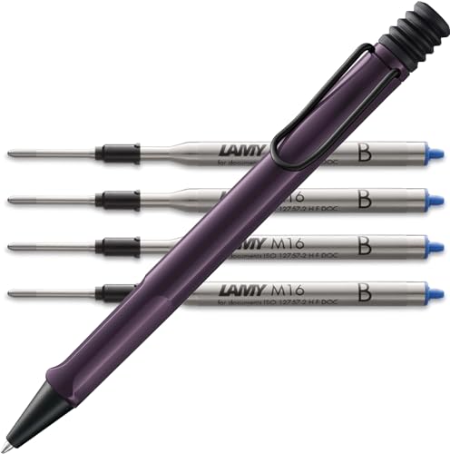 Lamy safari Kugelschreiber - mit ergonomischem Griff aus robustem ASA-Kunststoff - inkl. Großraummine M 16 in Strichbreite M in schwarz und 4 in blau B Bundle (M, violet blackberry) von Lamy