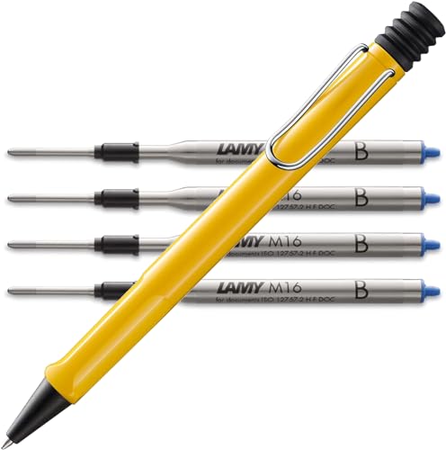 Lamy safari Kugelschreiber - mit ergonomischem Griff aus robustem ASA-Kunststoff - inkl. Großraummine M 16 in Strichbreite M in schwarz und 4 in blau B Bundle (M, yellow) von Lamy