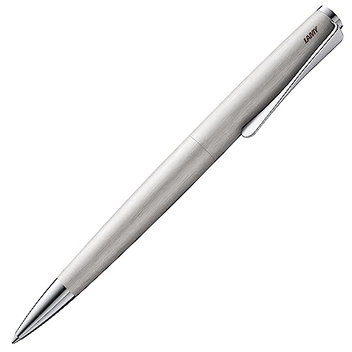 Lamy studio brushed Kugelschreiber – universeller Kuli in elegantem Gehäuse aus Edelstahl – mit propellerförmigem Clip – inkl. Großraummine M 16 in Stichbreite M in schwarz von Lamy