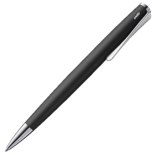 Lamy studio black Kugelschreiber – universeller Kuli in elegantem Gehäuse aus Edelstahl – mit propellerförmigem Clip – inkl. Großraummine M 16 in Stichbreite M in schwarz von Lamy