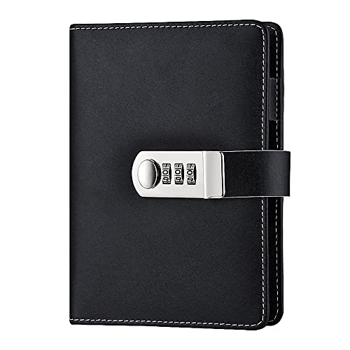 NectaRoy Lock Journal abschließbar nachfüllbar Tagebuch PU Leder Einband Schreiben Notebook Planer Organizer mit Zahlenschloss, Reisetagebuch mit Schloss, Notizblock mit Stifthalter, Größe 185x135 mm von LanSun