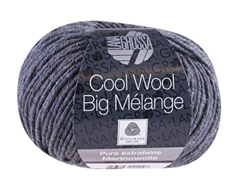 LANA GROSSA Cool Wool Big Melange | Extrafeine Merinowolle waschmaschinenfest und filzfrei | Handstrickgarn aus 100% Schurwolle (Merino) | 50g Wolle zum Stricken & Häkeln | 120m Garn von Lana Grossa