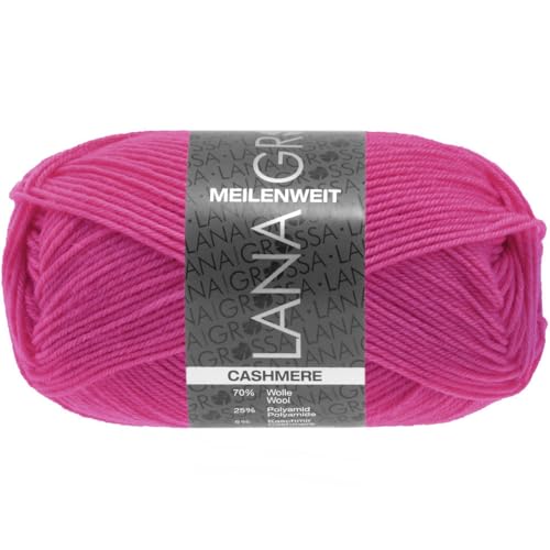 LANA GROSSA Meilenweit 50g Cashmere | Sockenklassiker, waschmaschinenfest | Handstrickgarn aus 70% Schurwolle (superwash), 25% Polyamid & 5% Kaschmir | 50g Wolle zum Stricken & Häkeln | 210m Garn von Lana Grossa