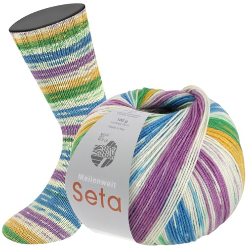 LANA GROSSA Meilenweit Seta | Hochwertiges Sockengarn mit Seidenanteil, waschmaschinenfest | Handstrickgarn 55% Schurwolle (Merino), Polyamid, & Seide | 100g Wolle zum Stricken & Häkeln | 400m Garn von Lana Grossa