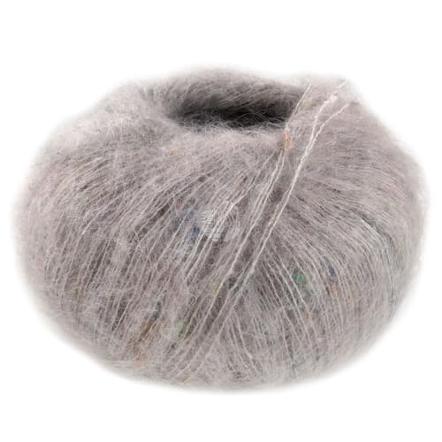 LANA GROSSA Natural Superkid Tweed | Feines Lace-Garn aus 60% Superkid Mohair mit 30% Seide, 7% Baumwolle, 3% Polyester und zarten Tweednoppen | 25g Wolle zum Stricken & Häkeln | 200m Garn von Lana Grossa