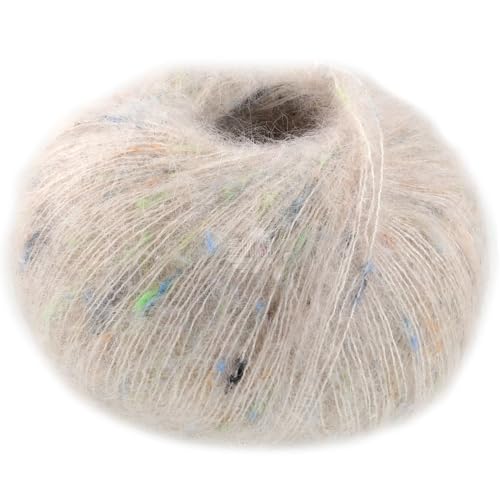 LANA GROSSA Natural Superkid Tweed | Feines Lace-Garn aus 60% Superkid Mohair mit 30% Seide, 7% Baumwolle, 3% Polyester und zarten Tweednoppen | 25g Wolle zum Stricken & Häkeln | 200m Garn von Lana Grossa