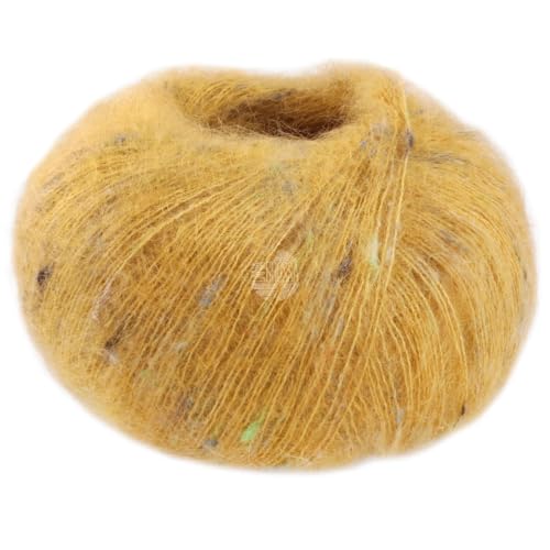 LANA GROSSA Natural Superkid Tweed | Feines Lace-Garn aus 60% Superkid Mohair mit 30% Seide, 7% Baumwolle, 3% Polyester und zarten Tweednoppen | 25g Wolle zum Stricken & Häkeln | 200m Garn von Lana Grossa