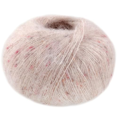 LANA GROSSA Natural Superkid Tweed | Feines Lace-Garn aus 60% Superkid Mohair mit 30% Seide, 7% Baumwolle, 3% Polyester und zarten Tweednoppen | 25g Wolle zum Stricken & Häkeln | 200m Garn von Lana Grossa