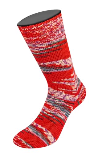 Lana Grossa COOL WOOL 4 SOCKS PRINT III 100 g 4-fach Sockenwolle by Tanja Steinbach 420 m, Farbe:7206 - Rot/Opalgrün/Weiß/Lila/Fuchsia von Lana Grossa