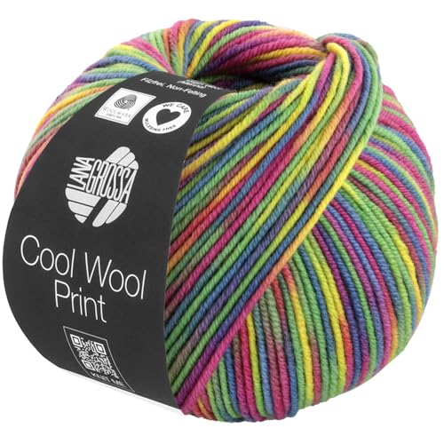 Lana Grossa COOL WOOL PRINT 50 g pflegeleichtes Strickgarn aus extrafeiner Merinowolle 160 m, Farbe:833 - Senfgelb/Jade/Fuchsia/Petrol/Beere/Oliv von Lana Grossa