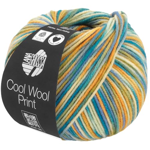 Lana Grossa COOL WOOL PRINT 50 g pflegeleichtes Strickgarn aus extrafeiner Merinowolle 160 m, Farbe:835 - Vanille/Dottergelb/Oliv/Himmelblau/Petrolgrün/Blaupetrol von Lana Grossa