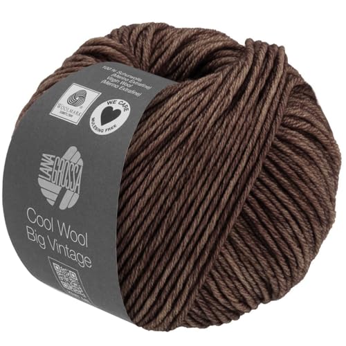 Lana Grossa Cool Wool Big VINTAGE 50 g Ton-in-Ton gefärbte Merinowolle in Vintage-Optik 120 m, Farbe:7184 - Dunkelbraun von Lana Grossa
