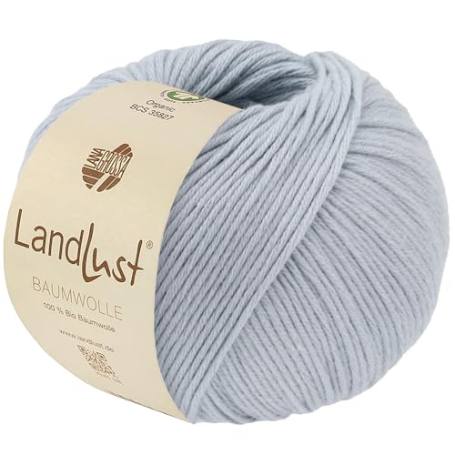 Lana Grossa LANDLUST BAUMWOLLE GOTS 50 g klassisches Bio-Baumwollgarn 115 m, Farbe:027 - Eisblau von Lana Grossa