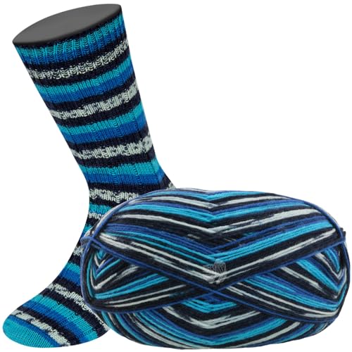Lana Grossa MEILENWEIT 100 g AKTION! zeitlose 4-fach Sockenwolle 420 m, Farbe:2986 - Nacht-/Dunkelblau/Blau/Hellblau von Lana Grossa